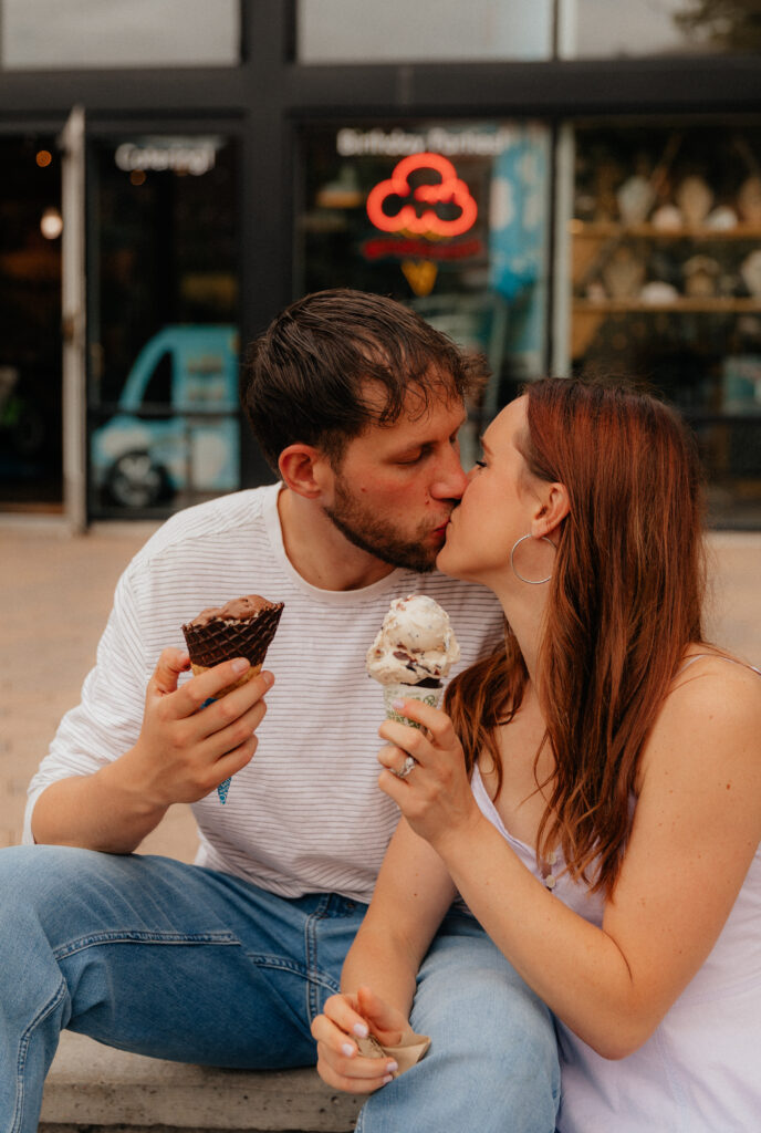 Unique ice cream shop date night engagement photos in Fort Collins, CO 