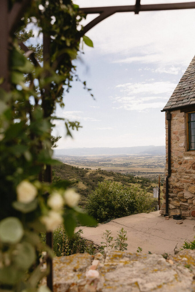 view from wedding at Cherokee Ranch and Castle wedding venue in northern Colorado