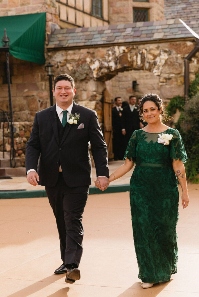 groom and mom at cherokee ranch and castle wedding