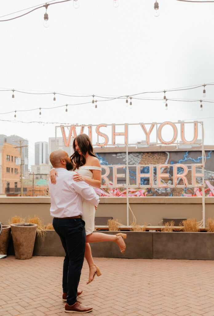 classy rooftop bar engagement photos outfit inspiration in denver mrs. ferree photography