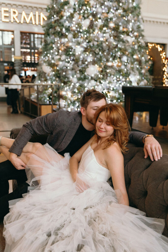 Romantic Union Station Engagement Session at Christmas