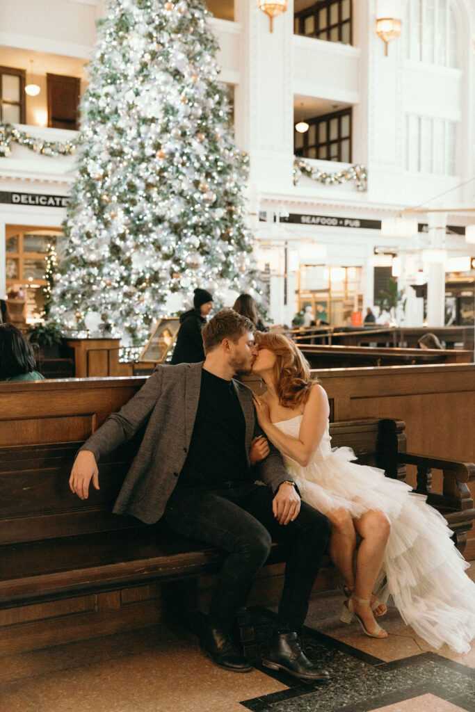 Romantic Union Station Engagement Session at Christmas