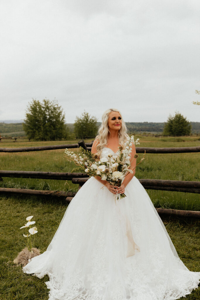 Moody bridal portraits in Jackson Hole, Wyoming at Diamond Cross Ranch