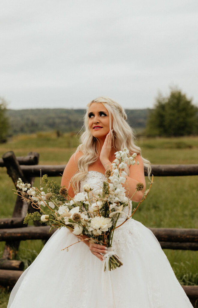 Moody bridal portraits in Jackson Hole, Wyoming at Diamond Cross Ranch