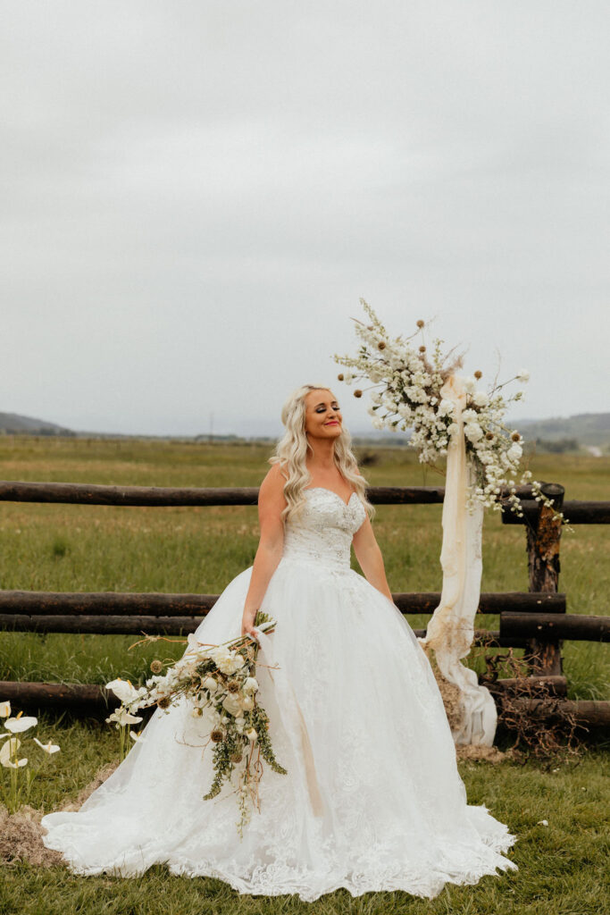 Moody bridal portraits in Jackson Hole, Wyoming at Diamond Cross Ranch