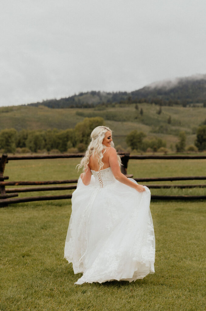 Moody bridal portraits in Jackson Hole, Wyoming at Diamond Cross Ranch