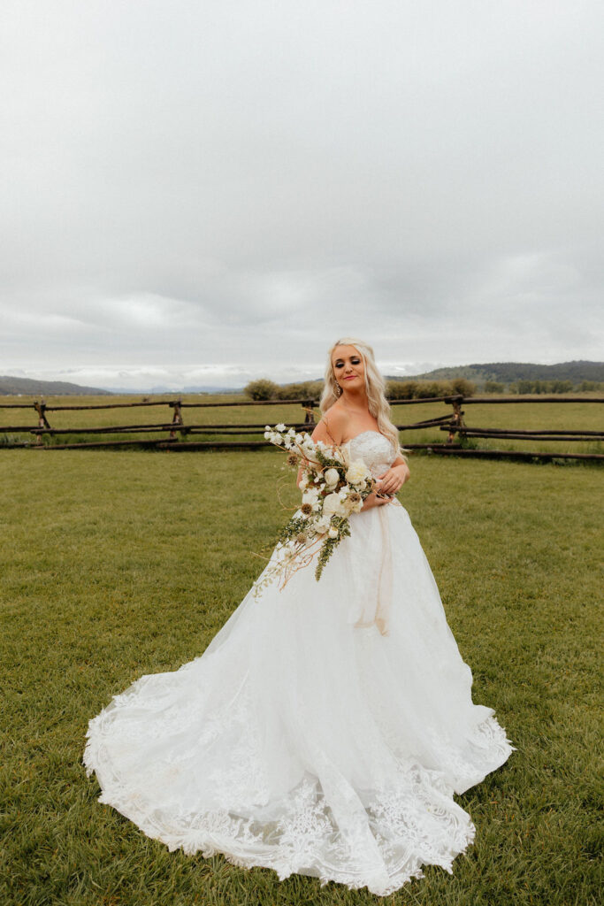 Moody bridal portraits in Jackson Hole, Wyoming at Diamond Cross Ranch