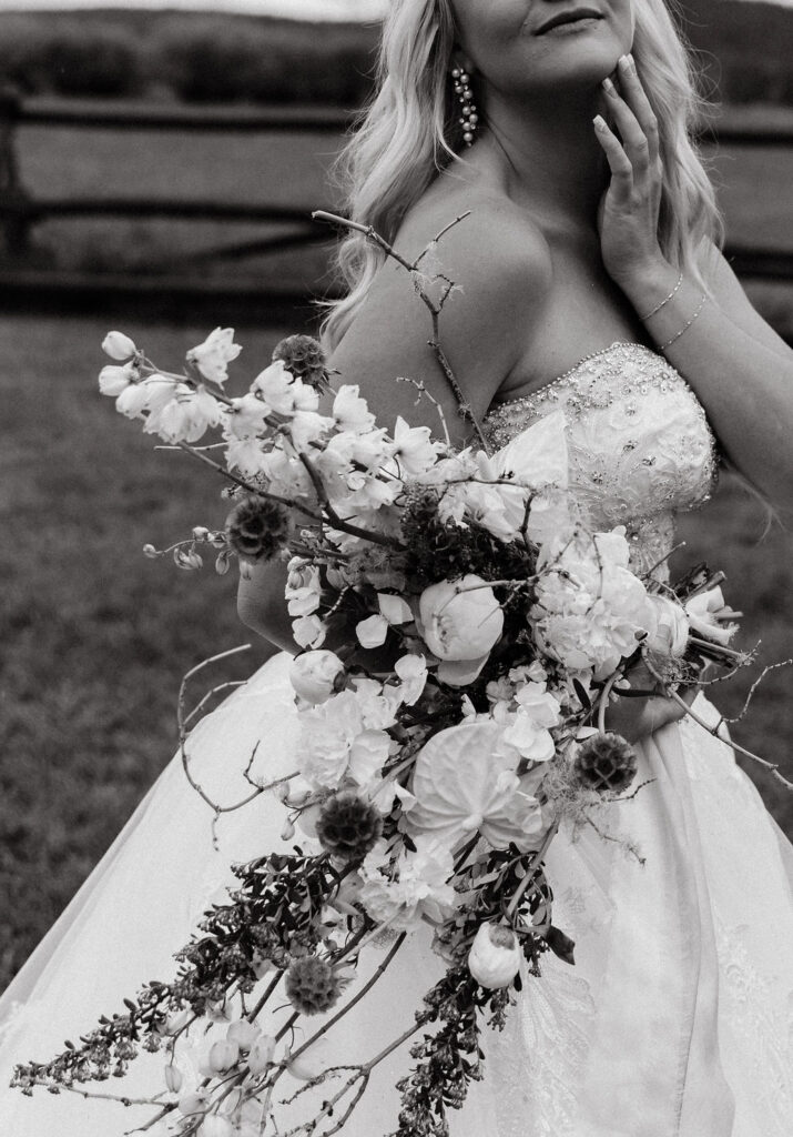 Moody bridal portraits in Jackson Hole, Wyoming at Diamond Cross Ranch