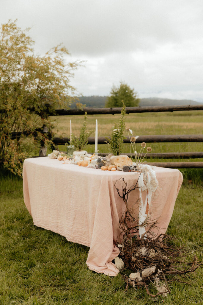 Ethereal, earthy mushroom wedding theme at Diamond Cross Ranch in Wyoming 