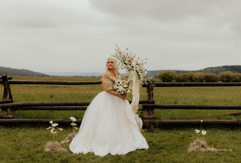 Moody bridal portraits in Jackson Hole, Wyoming at Diamond Cross Ranch