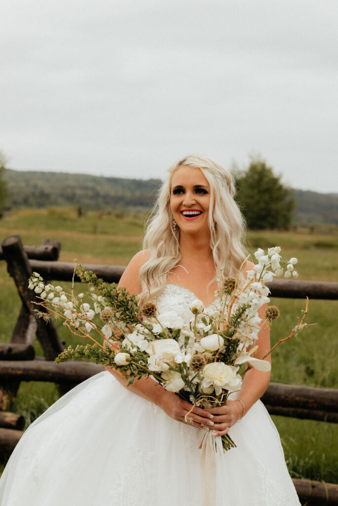 Moody bridal portraits in Jackson Hole, Wyoming at Diamond Cross Ranch