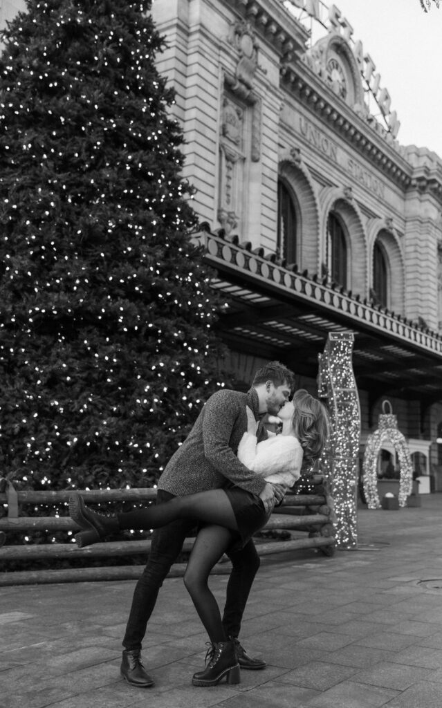 Union Station Engagement Session at Christmas time