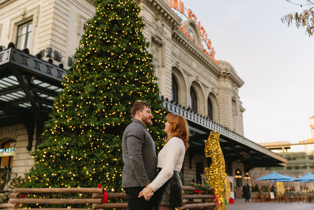 Union Station Engagement Session at Christmas time