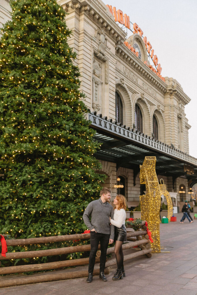 Union Station Engagement Session at Christmas time