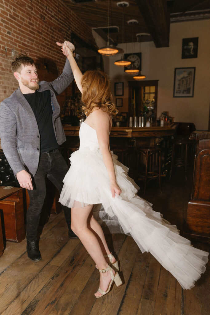 Vintage cocktail bar engagement photos in Denver