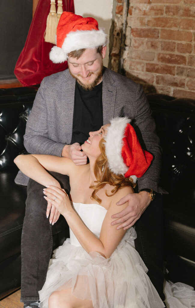 Vintage cocktail bar engagement photos in Denver