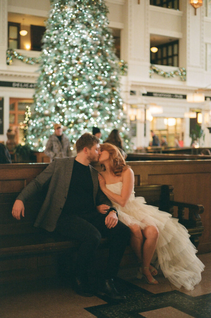 Romantic Union Station Engagement Session at Christmas 