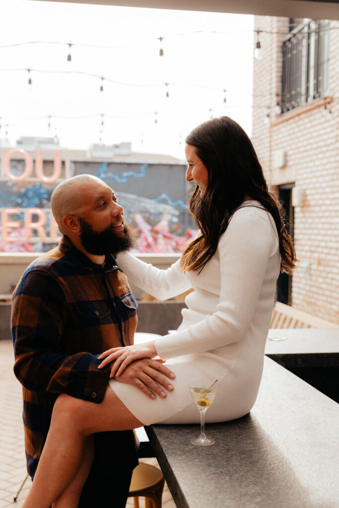 What to wear to your engagement session at a rooftop bar mrs. ferree photography