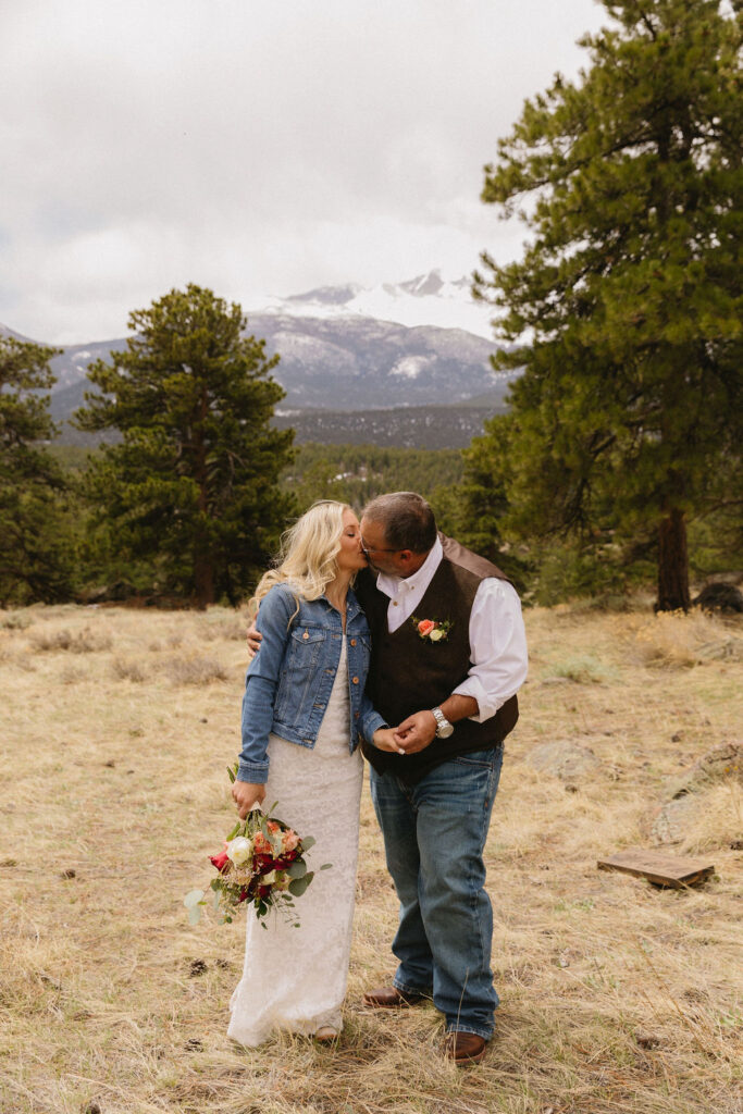 gorgeous rocky mountain elopement image of bride and groom kissing