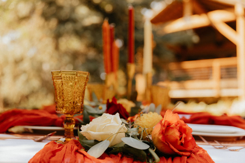 Gorgeous fall wedding decor at Copper Falls Wedding Venue in Loveland, Colorado