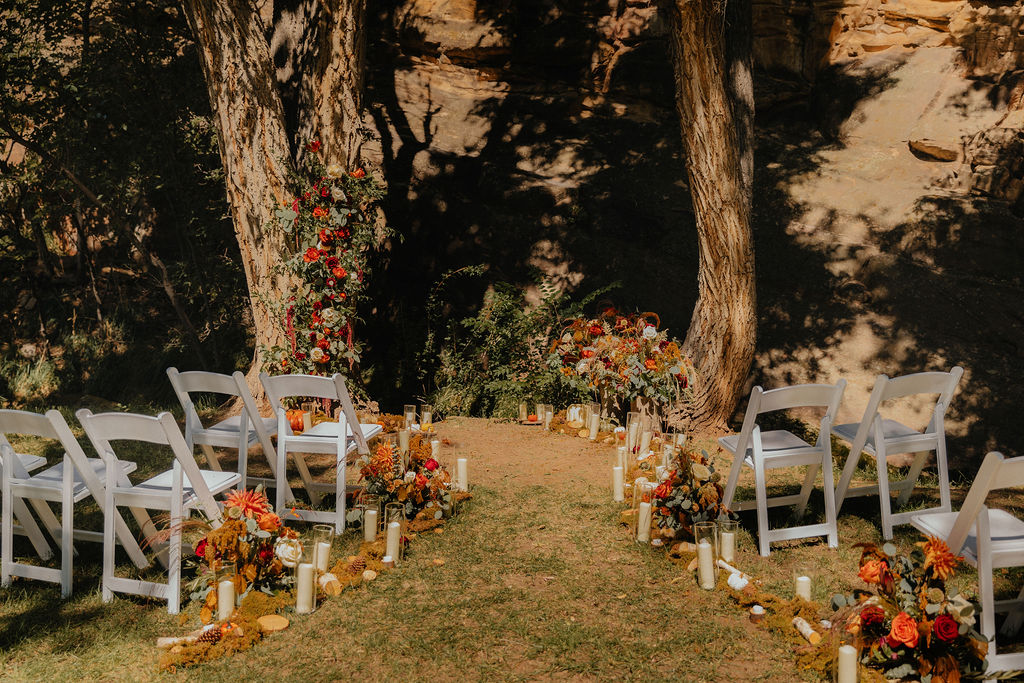 Gorgeous fall wedding decor at Copper Falls Wedding Venue in Loveland, Colorado