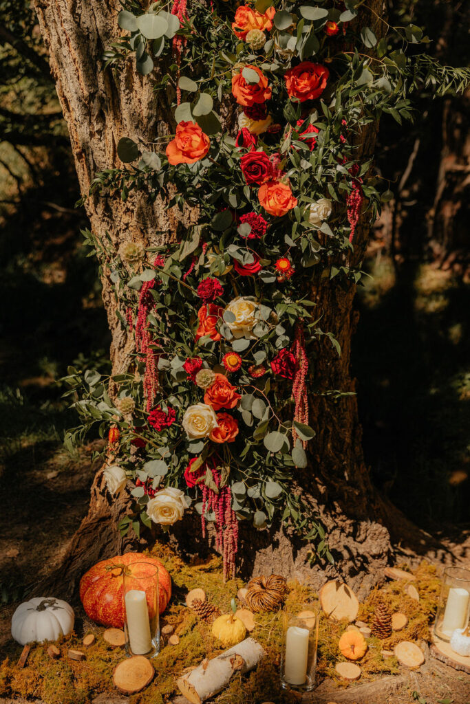 Gorgeous fall wedding decor at Copper Falls Wedding Venue in Loveland, Colorado