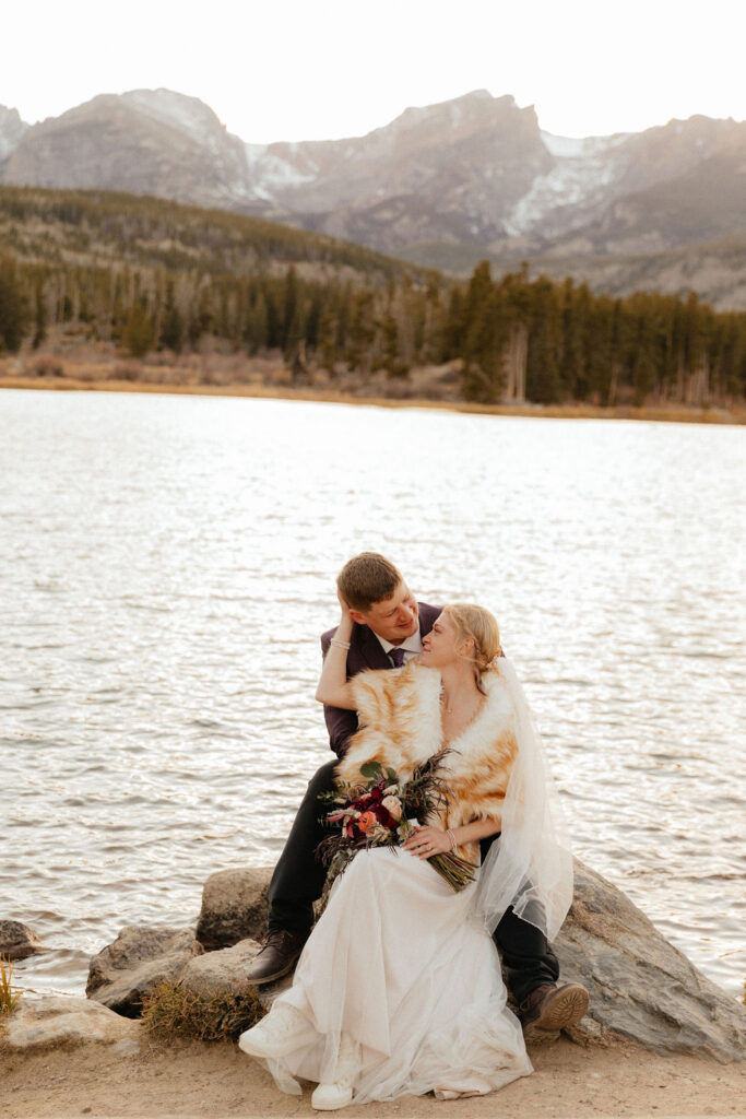 Adventure Elopement with dreamy backdrops and mountain views at Sprague Lake