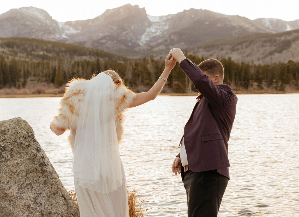 Adventure Elopement with dreamy backdrops and mountain views at Sprague Lake