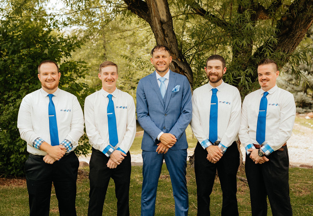 groomsmen photos wearing navy blue suits by colorado wedding photographer mrs ferree photography 