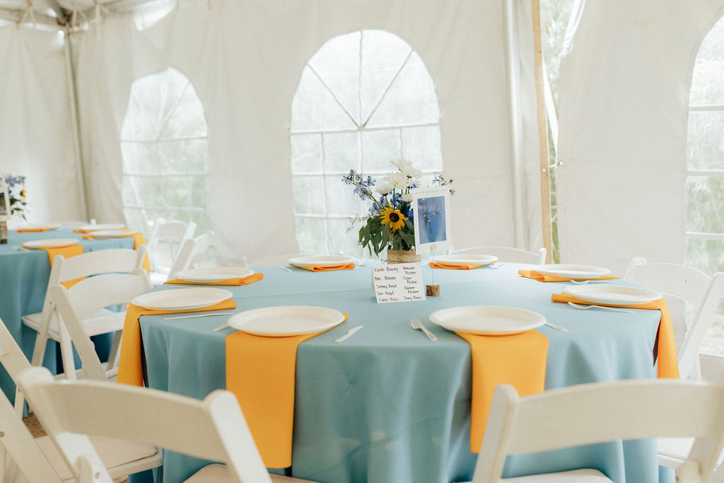 sunflower wedding reception decor at stone mountain lodge