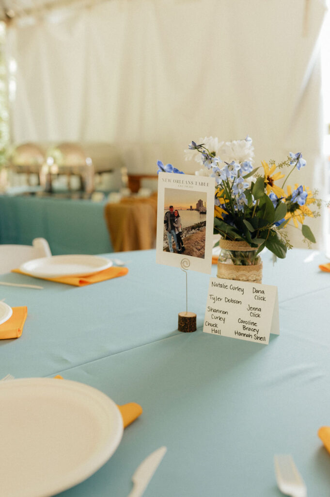 sunflower wedding reception decor at stone mountain lodge