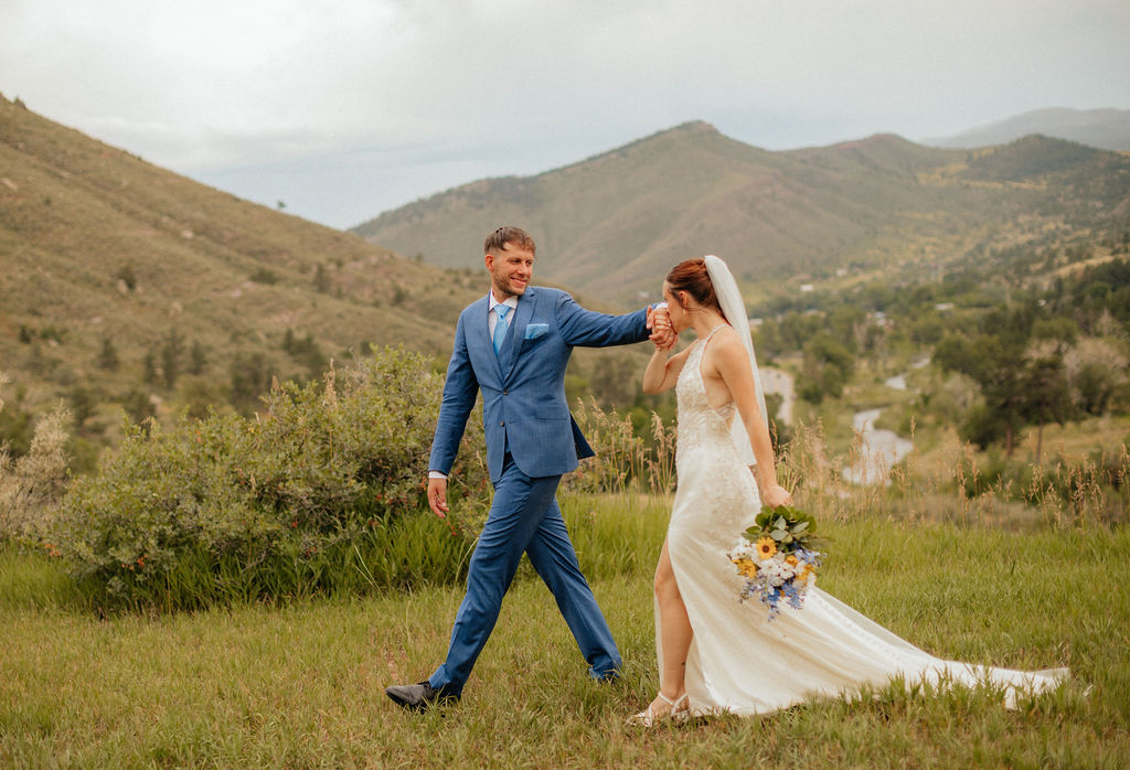 mountain portraits of a bride and groom at stone mountain lodge