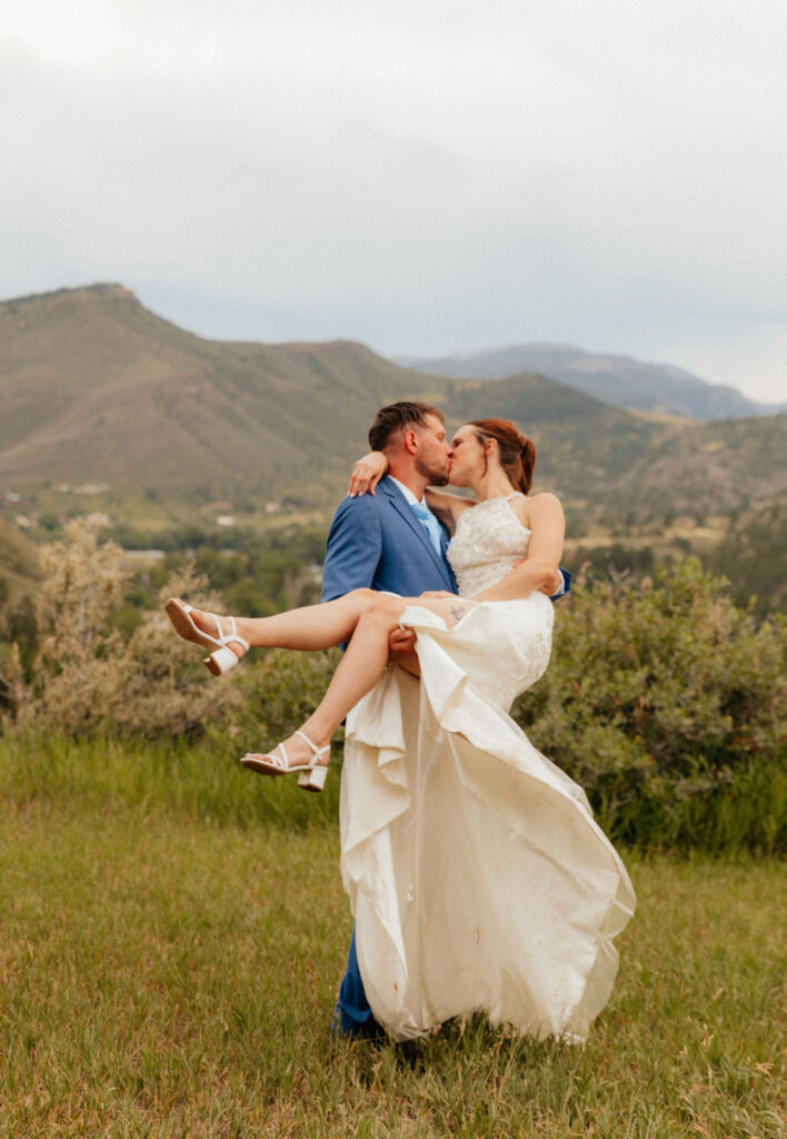 mountain portraits of a bride and groom at stone mountain lodge