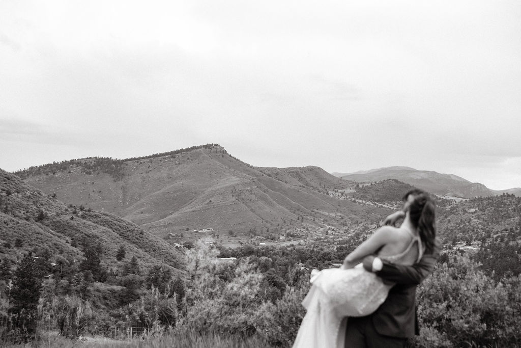 mountain portraits of a bride and groom at stone mountain lodge