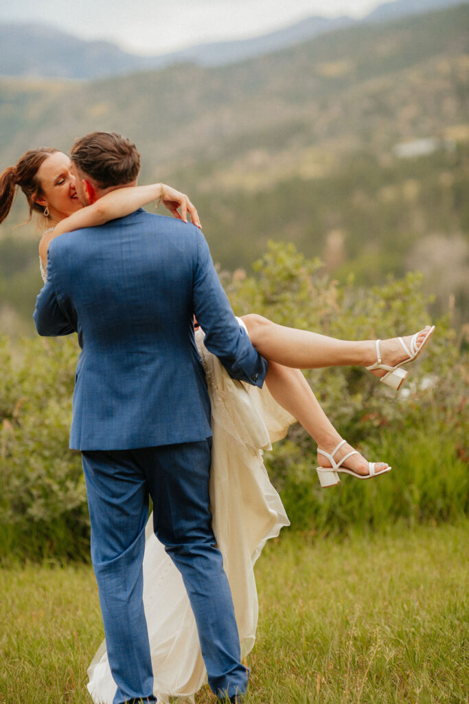 mountain portraits of a bride and groom at stone mountain lodge