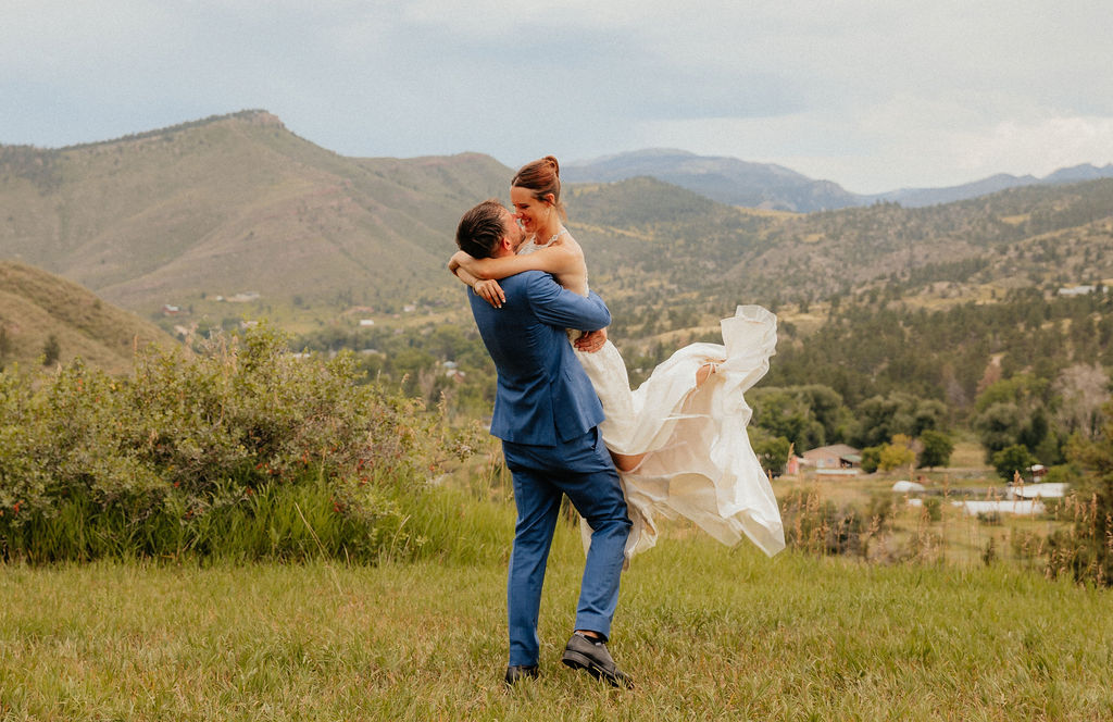 mountain portraits of a bride and groom at stone mountain lodge