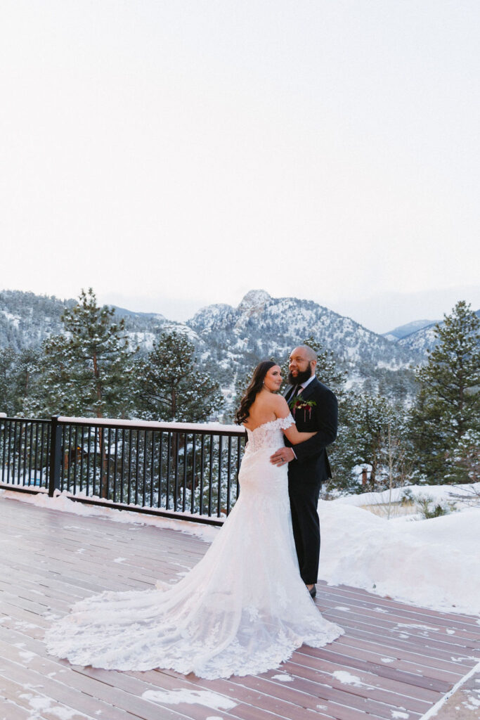 winter wedding portrait of bride and groom