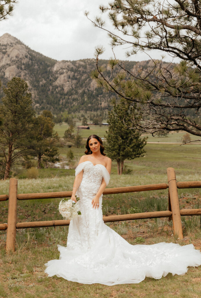 photo of bride in the mountains