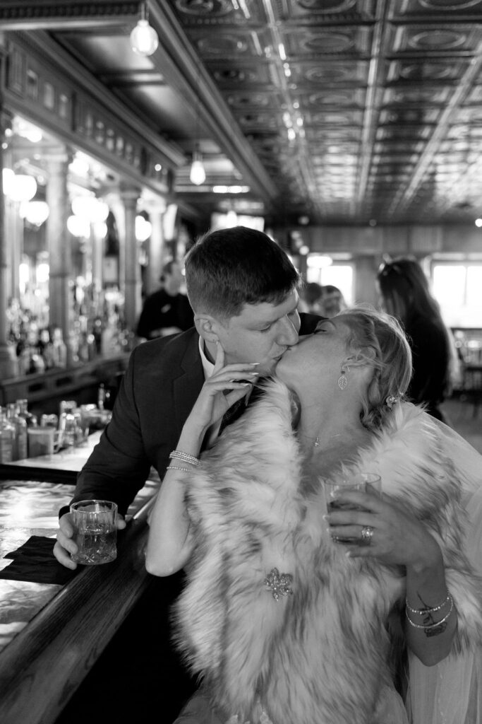 romantic wedding photos in a cocktail bar