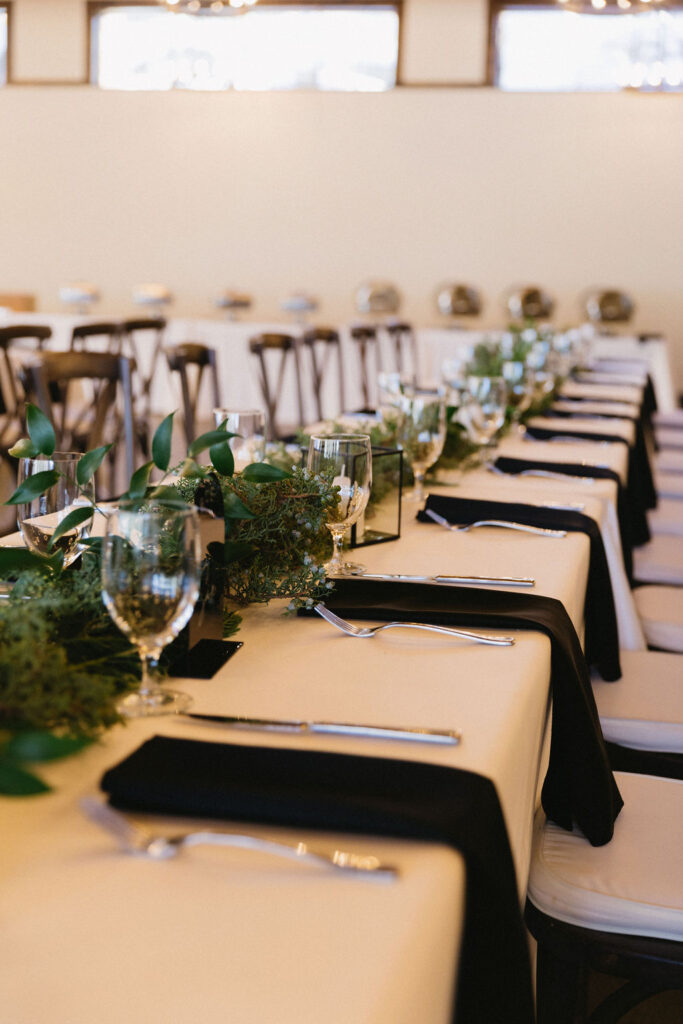 black and white wedding reception decor