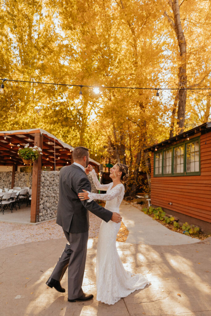 bride and groom share their first dance at an estes park wedding venue