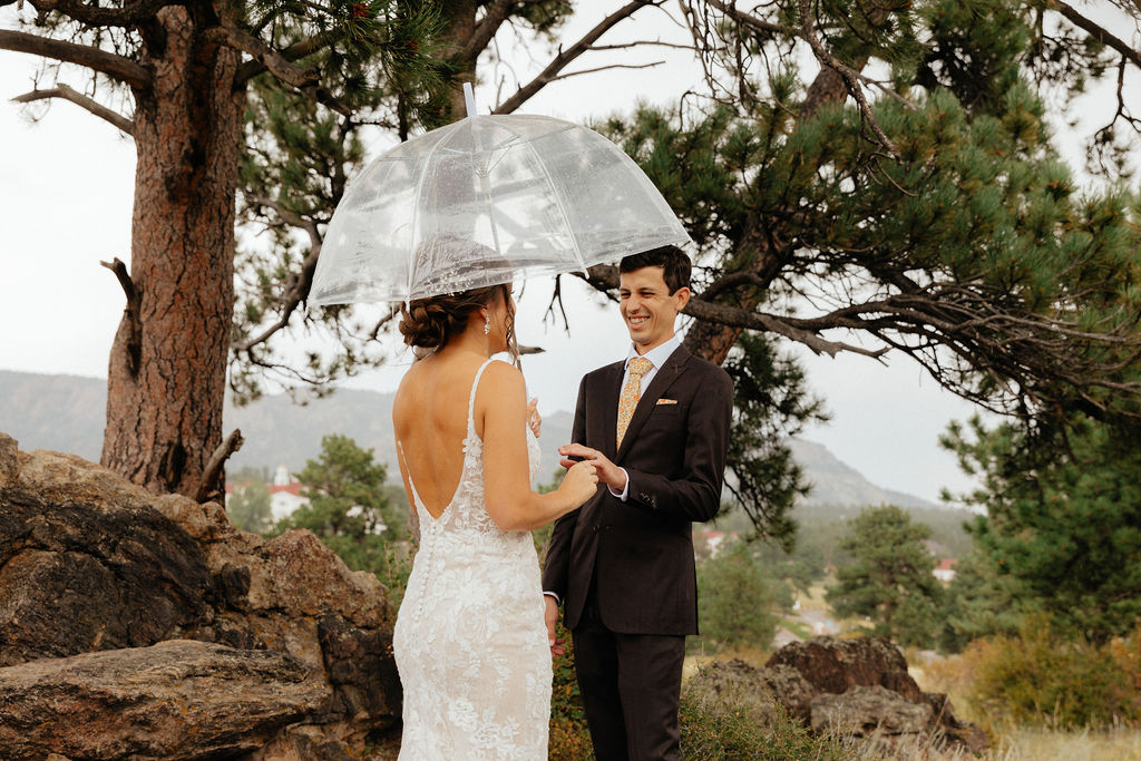 rainy mountain elopement ceremony