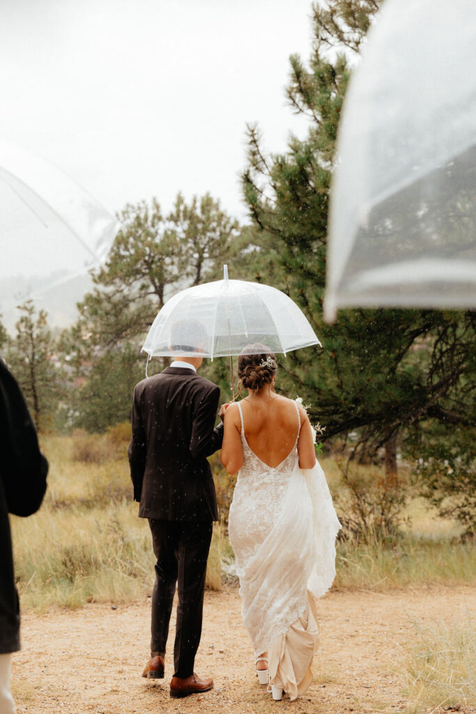 rainy bride and groom portraits