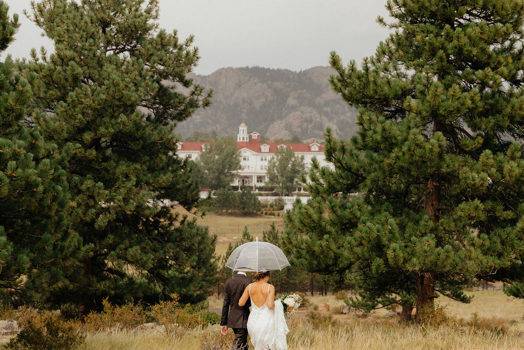 bride and groom portraits near the Stanley Hotel