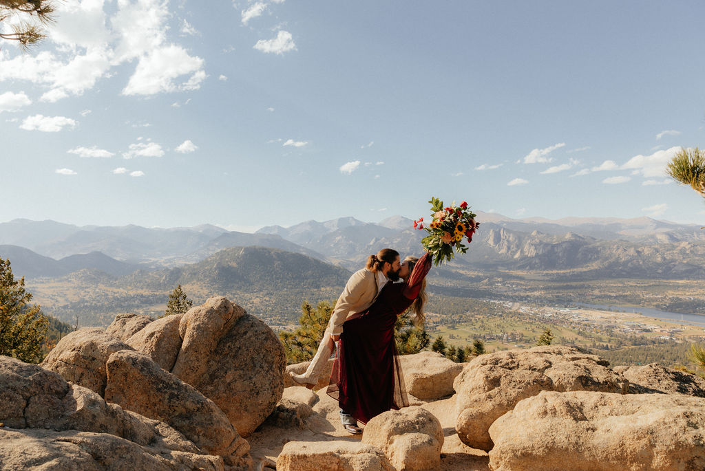 epic mountain elopement first kiss 