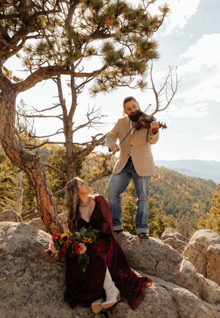 unique photo of a bride and groom from a fall elopement 