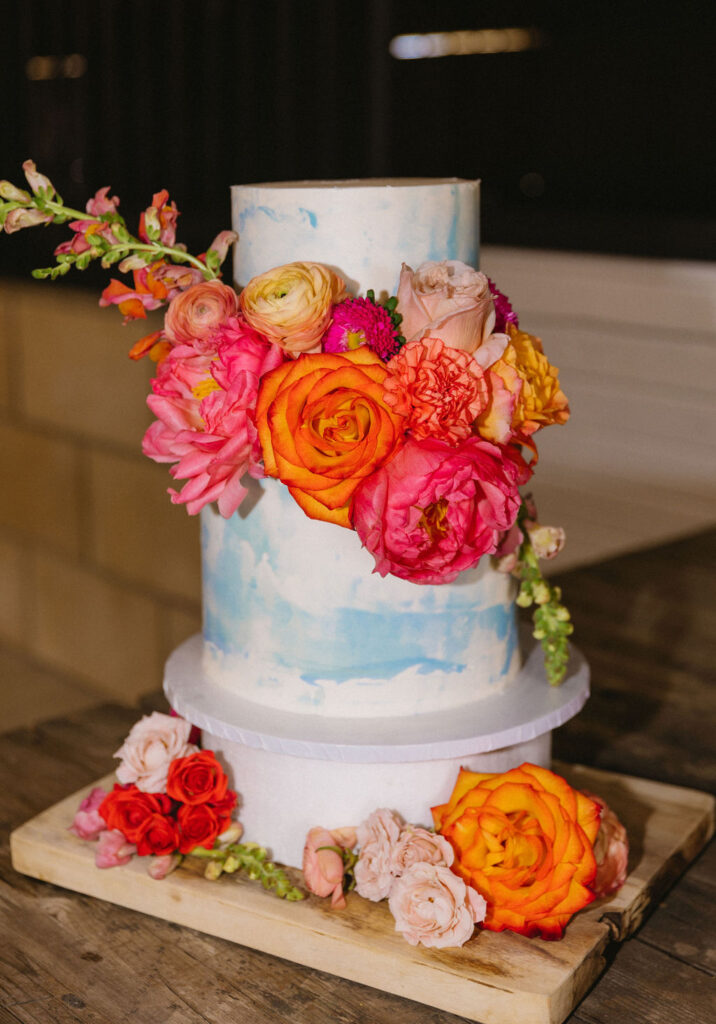 colorful wedding cake at a longmont colorado wedding venue