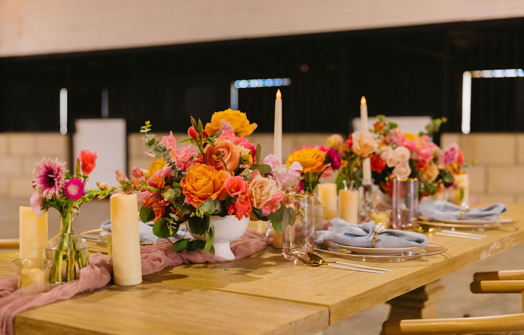 colorful wedding reception decor at a longmont colorado wedding venue