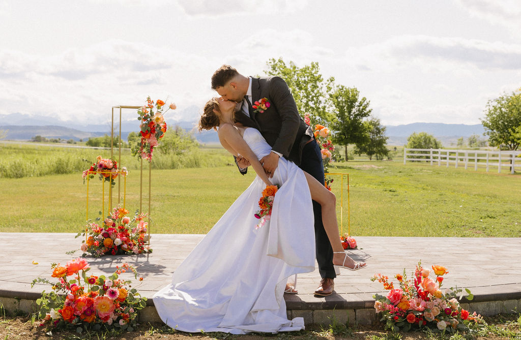 First kiss at Longmont Colorado Wedding Venue Yellowstone Ranch