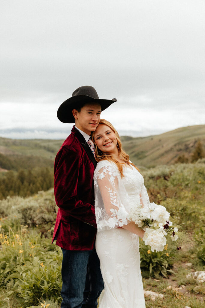 bride and groom jackson hole elopement at the wedding tree